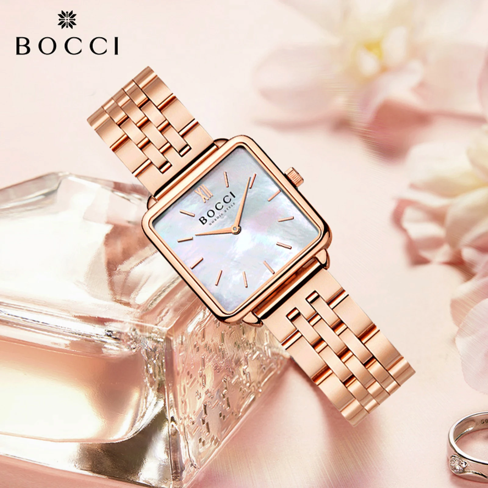 ساعة Bocci النسائية المربعة الصغيرة - ساعة يد عصرية مقاومة للماء للطلاب، ساعة نسائية ذات علامة تجارية