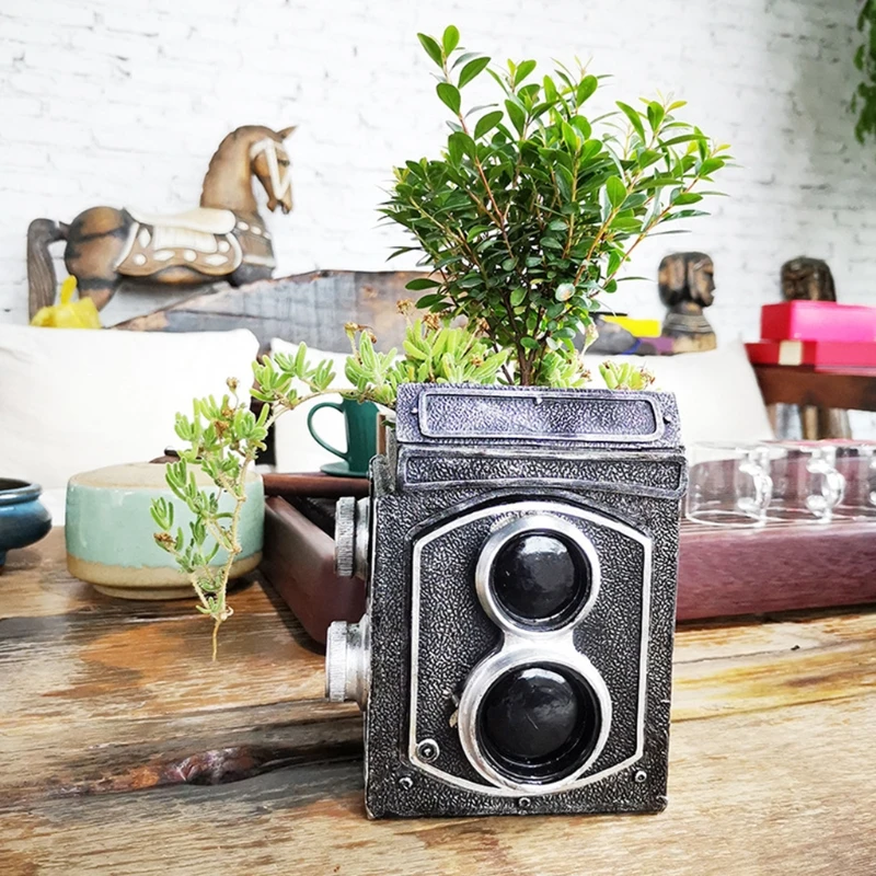 Garden Vintage Camera Design Flower Planter Bonsai Pot Used Indoors or Outdoors