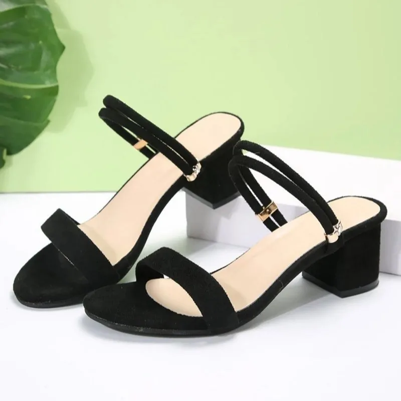 Shoes Woman 2024 New Fashion Trend Thick Heel Medium Heel And One Strap Roman Outer Sandals Sandals Women Dressy Summer