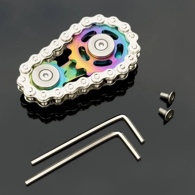 سلسلة معدنية جير فيدجيت سبينر - لعبة EDC المحمولة المضادة للقلق للبالغين والأطفال، أداة مكتب تركيز مكتب ADHD