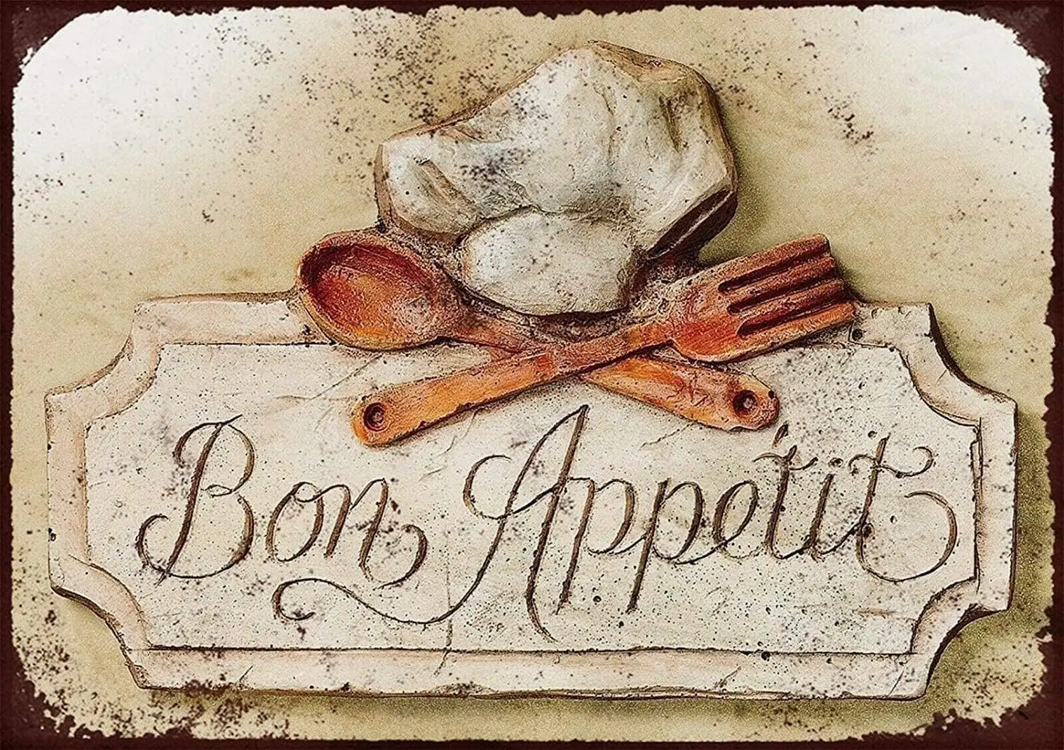 YYN Retro Metal Tin Sign Bon Appetit French Chef Plaque Distressed Poster Metal Plaque Vintage Wall Decor Gift for Bathroom Rest