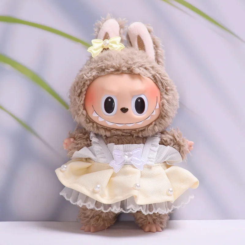 Mini Ropa para muñecas, accesorios para Ropa Labubu de 15-17cm y Sudadera con capucha de algodón de 10cm, falda de hilo rosa, Ropa sin muñeca