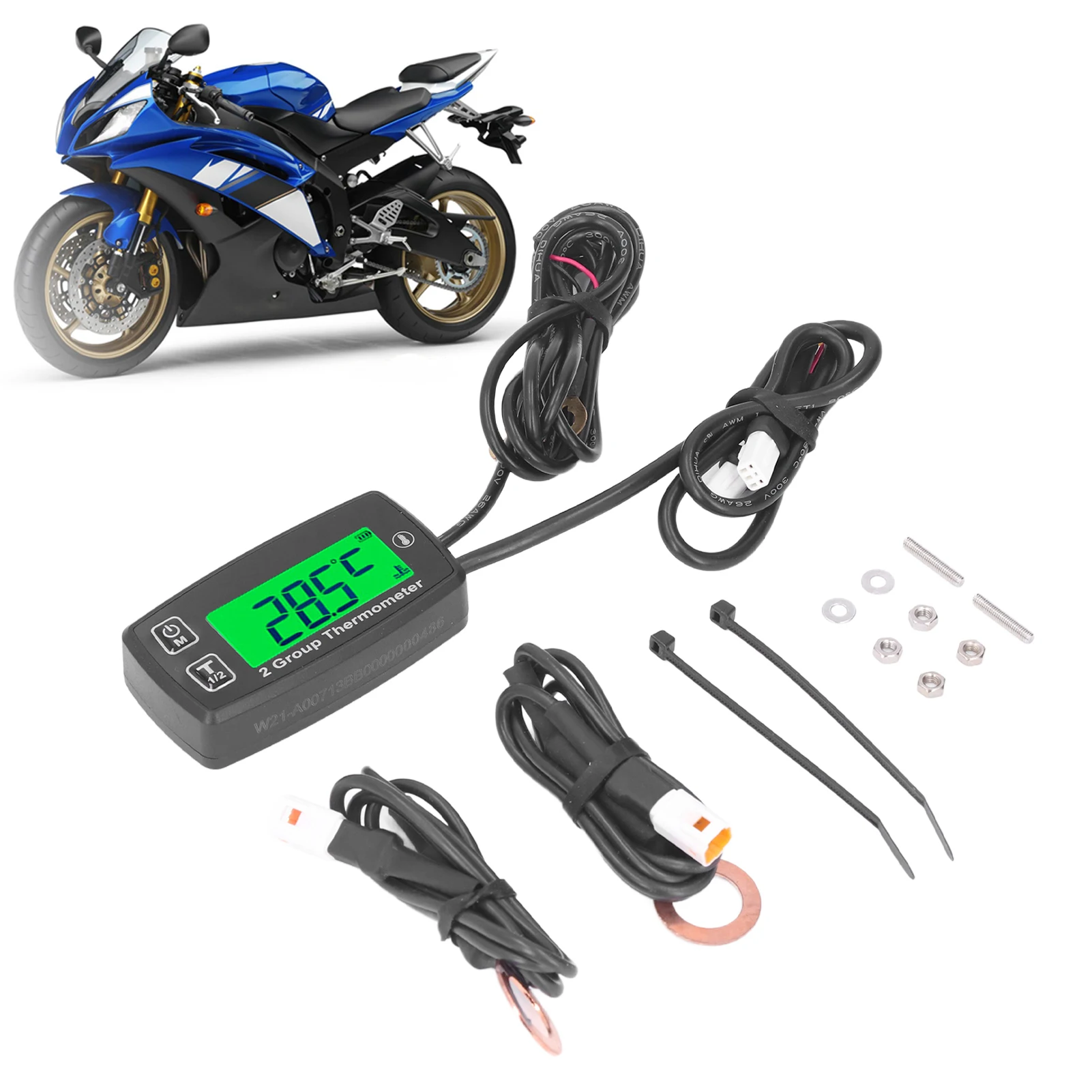 LCD Tachometer  Channel Heat Resistant Stable Engine Temp Gauge Meter with Green Backlight for Motorcycle for Boat for ATV