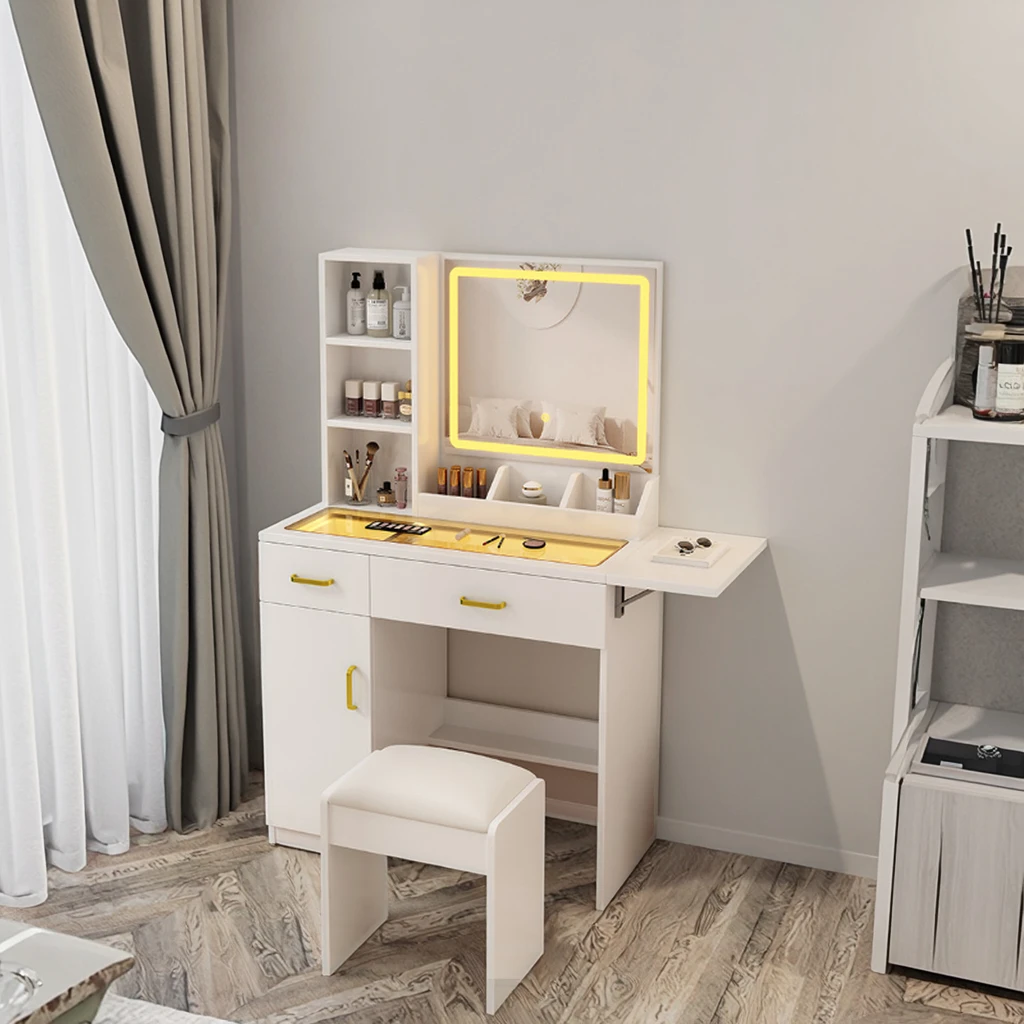 Modern Multi-Layer Dresser Vanity Table with Integrated Storage Cabinet Small Makeup Bedroom Bedside Table