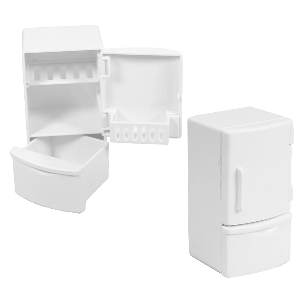 

2 Pcs Little White Refrigerator Furniture Accessories Dollhouse Minature Things 's Model Mini Fridge Miniature Kitchen