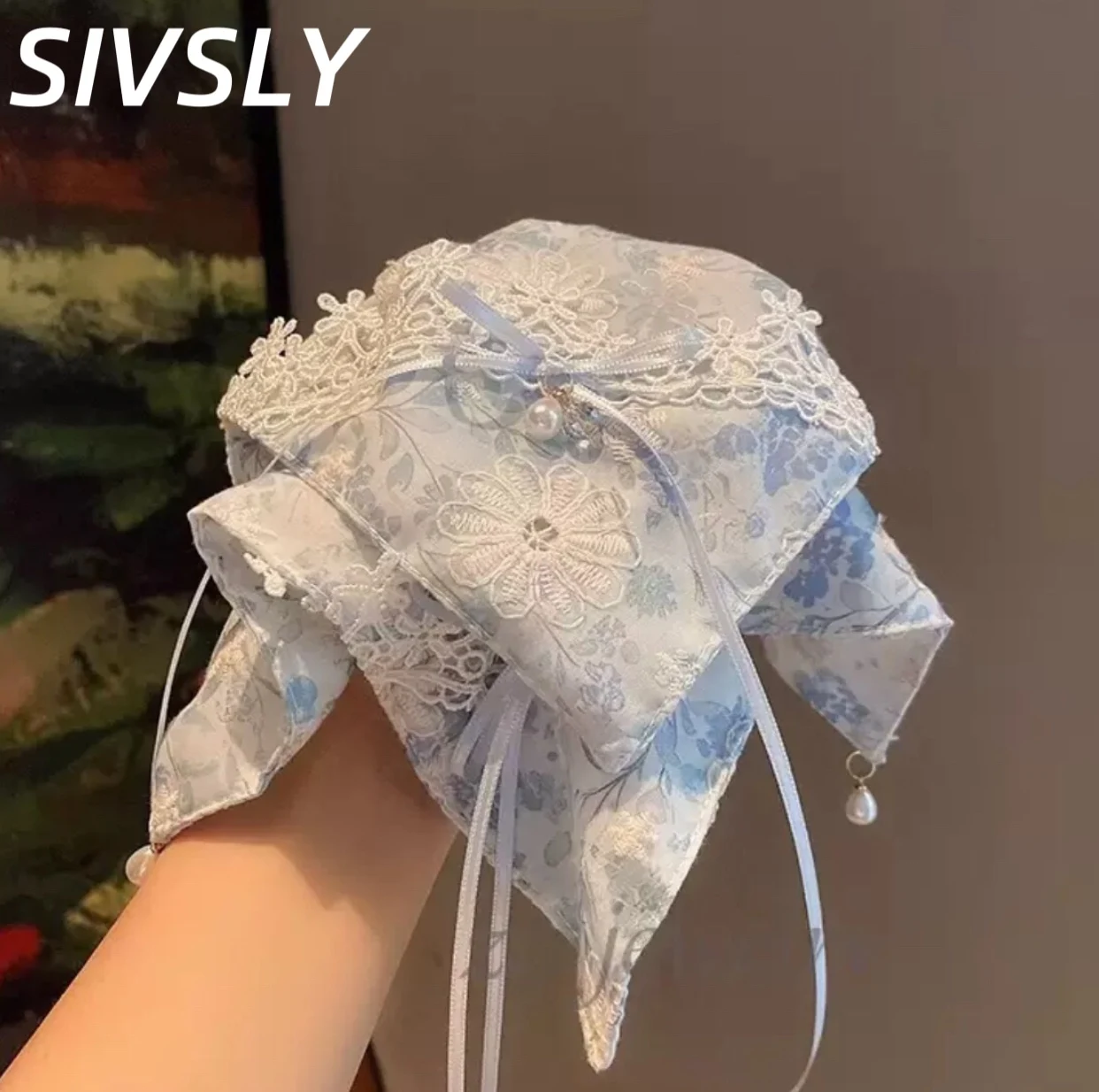 

Новая корейская заколка для волос с синей вышивкой, цветочным узором и бабочкой, с жемчугом, для создания женственного образа, омолаживающая.