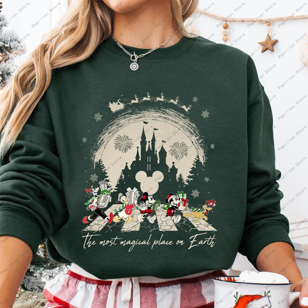 Disneyland Xmas Tee Disney Santa Mickey Minnie Girls Top Cotton hoodie Disney Christmas Tree Merry Party Gift Hot Sweatshirt New