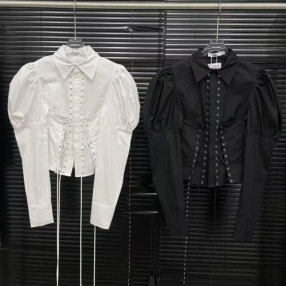 

Новая уникальная укороченная блузка с пышными рукавами и шнуровкой в стиле Y2K, приталенная, с длинным рукавом, для женщин, коллекция Весна 2026