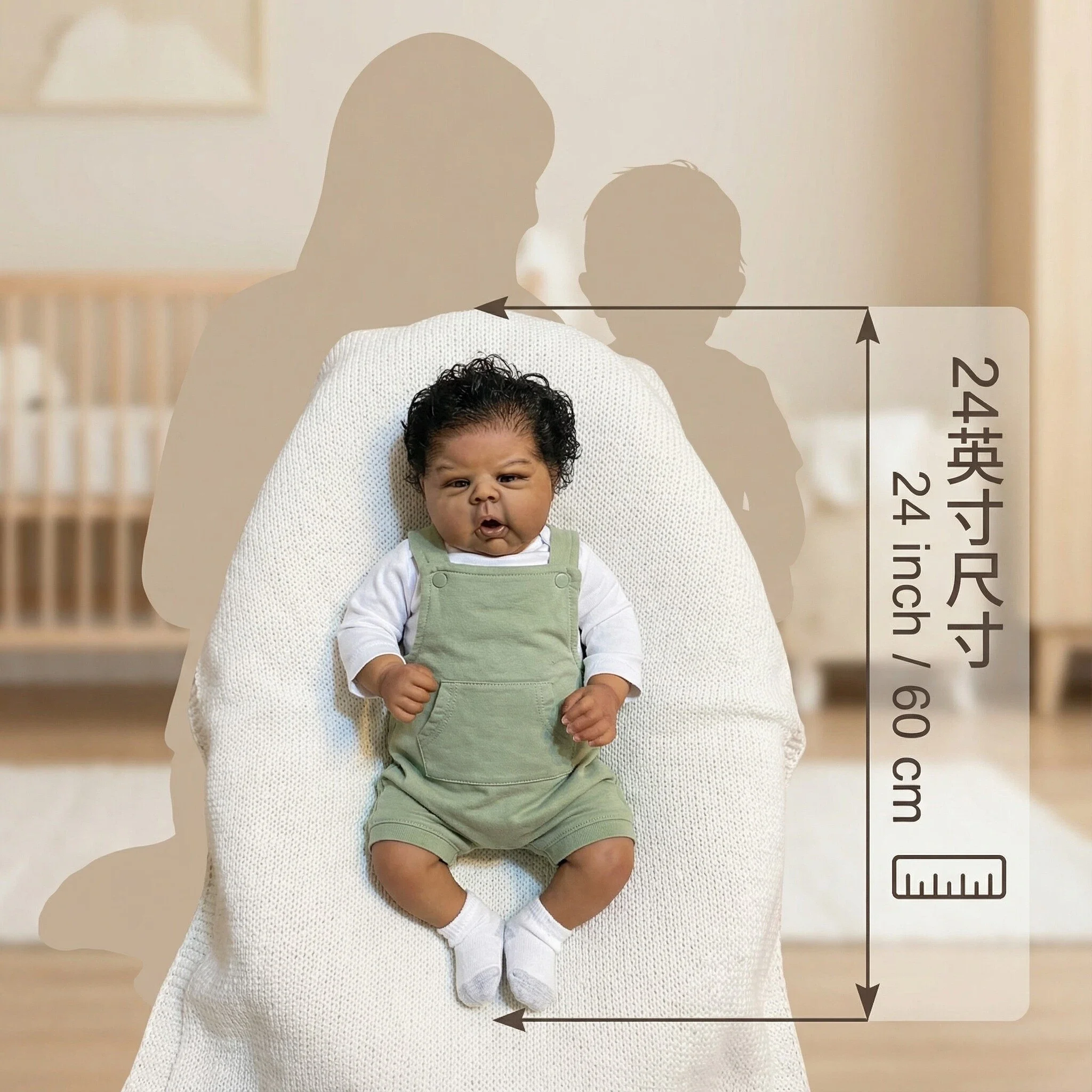 24 Inch Lifelike Reborn Baby Doll with Dark Brown Skin, Soft Touch, 3D Art Design, Hand-Rooted Hair, Newborn Gown, Realistic C