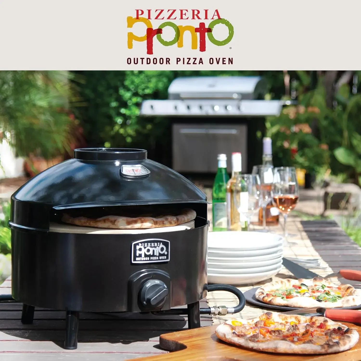 Pizzeria Pronto Outdoor-Pizzaofen, leicht, tragbar und sicher auf jeder Oberfläche, schwarz