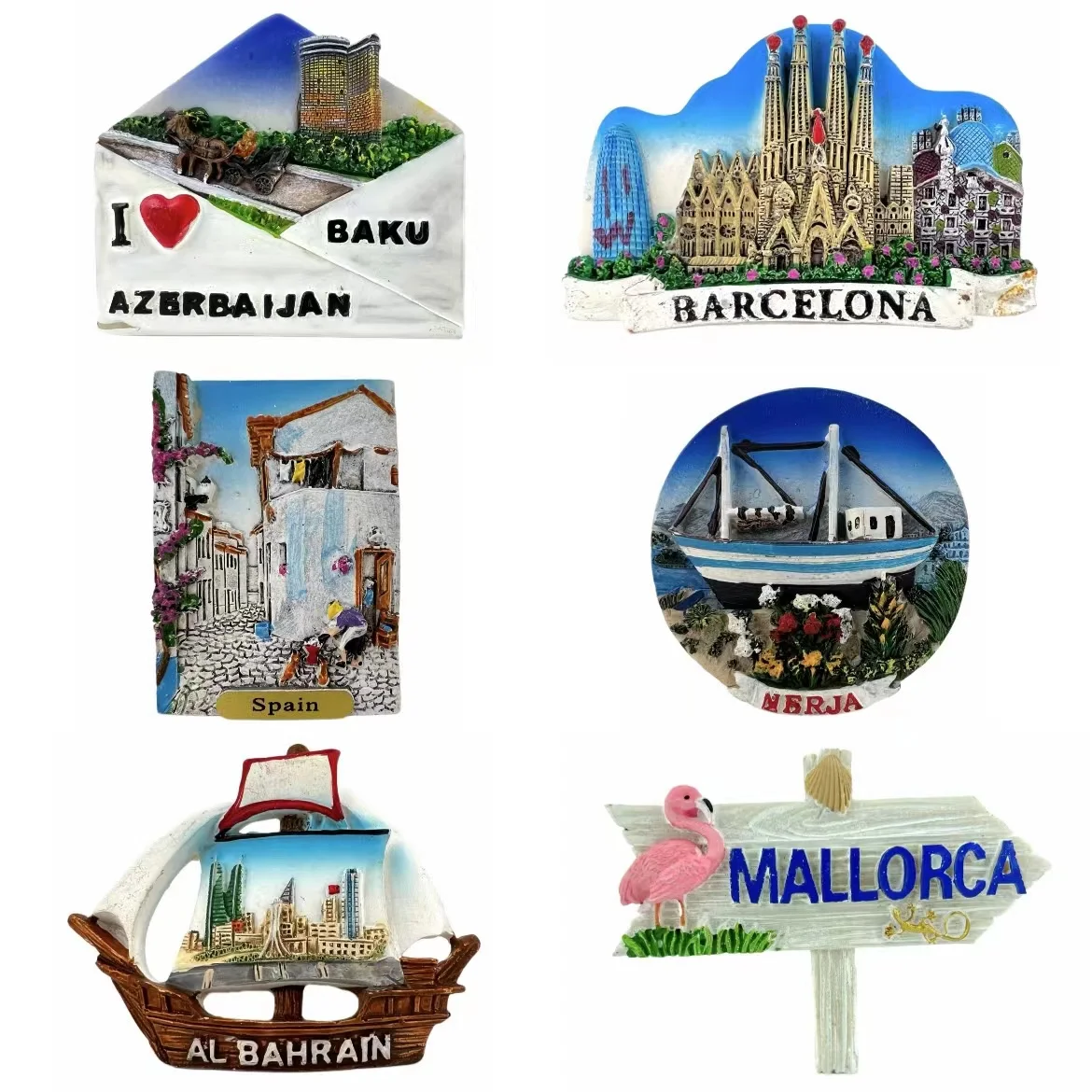 

Spain，Azerbaijan，Al Bahrain Fridge Magnets Travel 3D Memorial Magnetic Refrigerator Stickers Gift Room Decoration Collectio