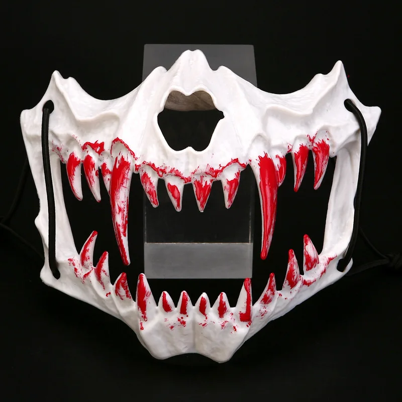 HALLOWEEN Night Gory Collection Japanese Yokai Half-Face Blood Mask: Tiger/Yasha/Tengu/Werewolf/Nue Anime-Style Party Mask" image 3