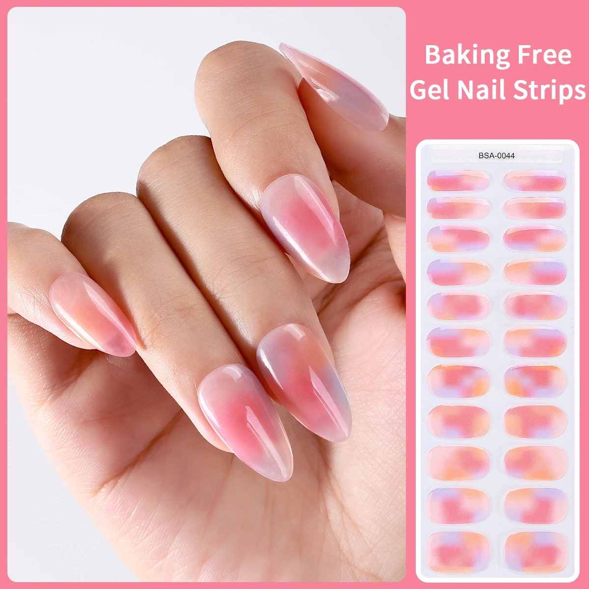 22Tips Gel Nail Sticker Without UV Gradient Colorful Nails Wraps Full Cover Press on Nail for Women and Girls No Bake Manicure