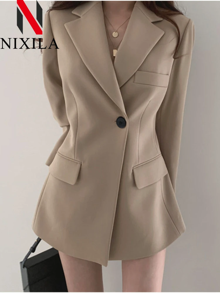 New Spring Autumn Long Style Blazer for Women Outerwears Korean Fashion Office Lady Coats Loose Elegant Women\'s Jacket Clothing