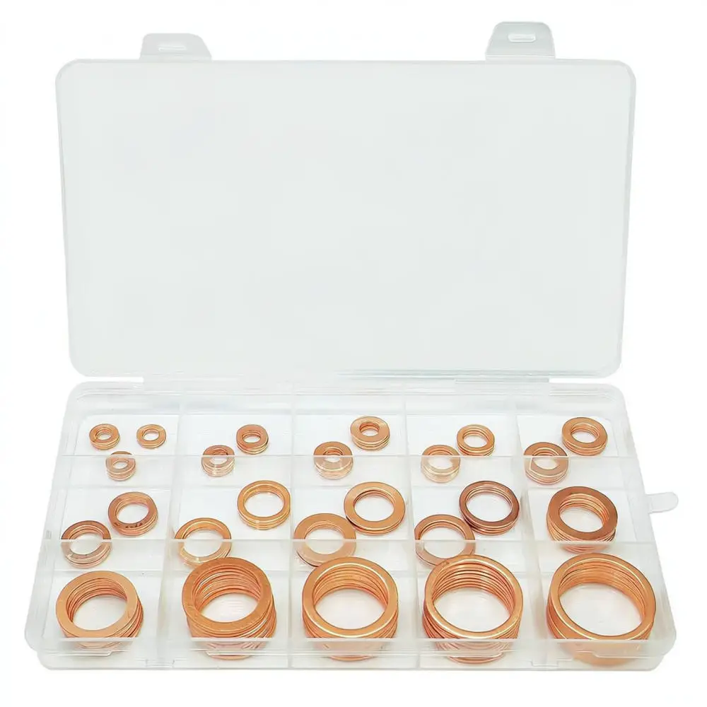 Professional Copper Flat Washer Kit Sealing Gaskets For Engine Oil Drain Plug Automotive Plumbing Repair Hardware Fasteners
