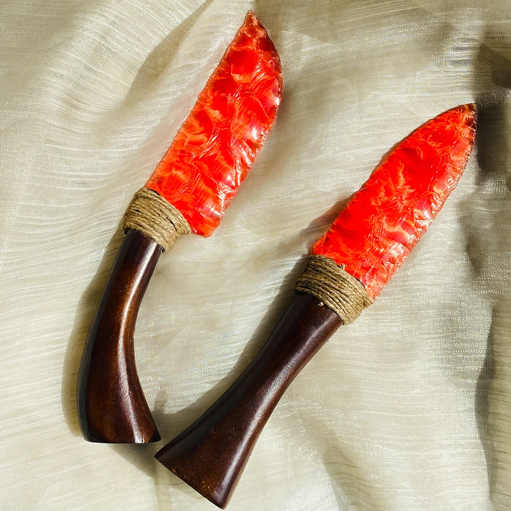 Handcrafted Blue & Red Cat Eye Crystal Knife 1pc with Wooden Handle Unique Raw Uncut Stone Home Decor Versatile Indoor Outdoor view 5