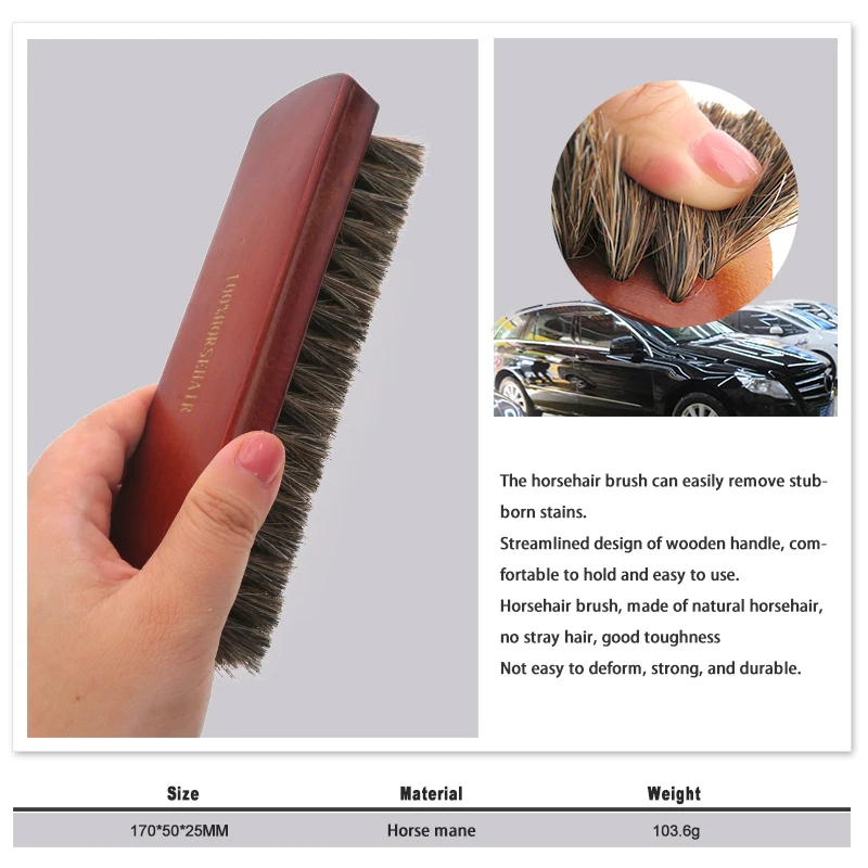 Horsehair Shoe Brush Hand Scrubbing Brush Horse Hair Brushes Polishing Tool Shine Polish Cleaner for Shoes Boots Sofa Car Seat