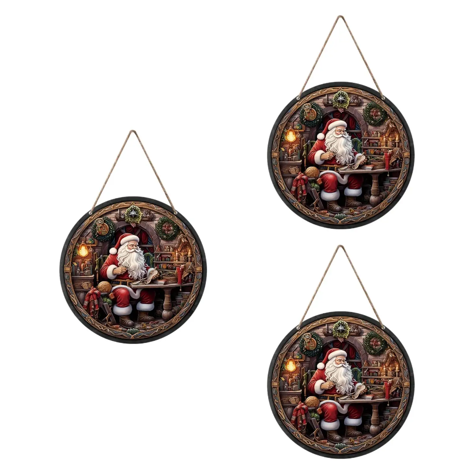 3Pcs Santa Claus Ornaments Scene Backdrop Kolorowe wiszące ozdoby świąteczne