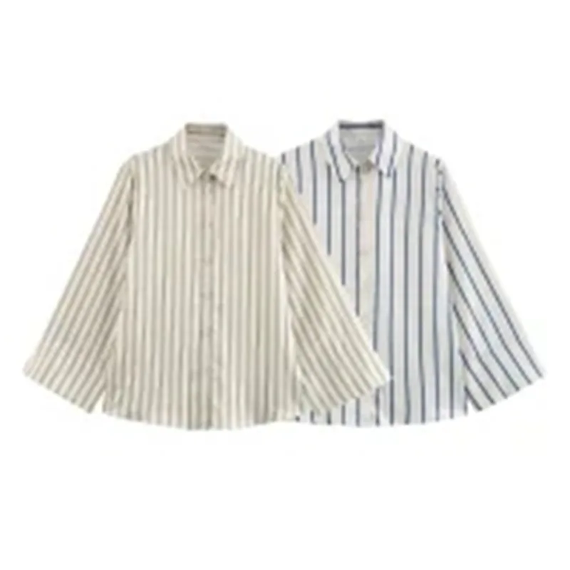

New 2025 New Summer Stripes Loose Casual Wide Sleeve Striped Shirt