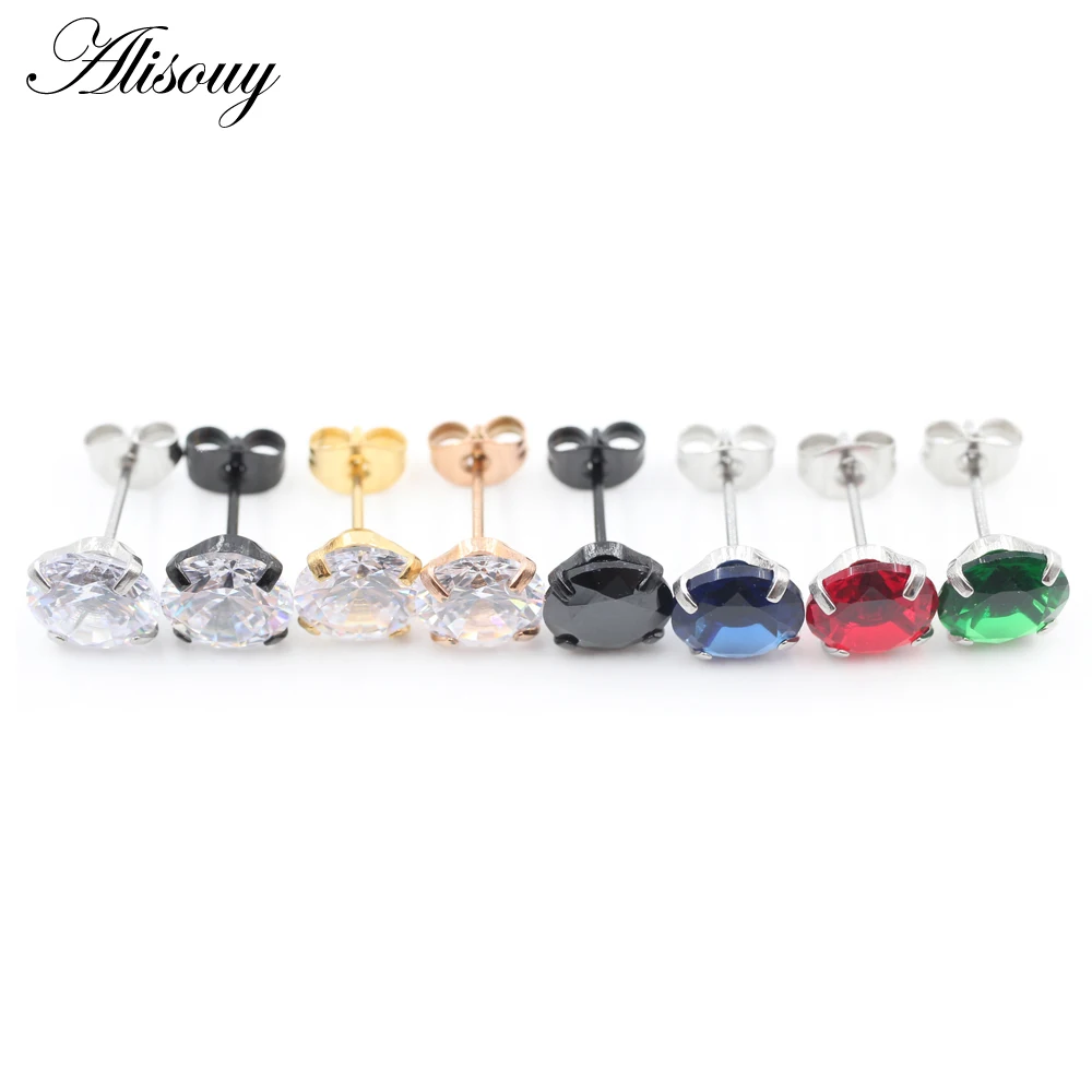 2pcs Gold Color CZ Crystal Ear Studs for Women