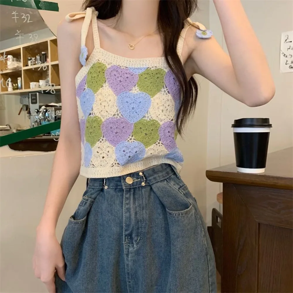 High Quality Knitted Knit Vest Tops Cotton Loose fit Cropped Top Slim Back Slim Sling Chest Wrapping Summer Tanks Tops Women