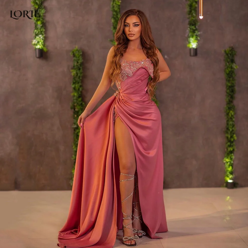 

LORIE Carmine Evening Dresses Beadings Sequins Off Shoulder Celebrity Party Gowns High Side Slit Mermaid Dubai Prom Dress 2022