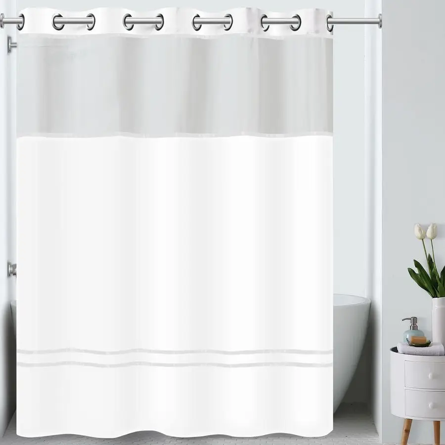 

Its A Snap Escape 3in1 Shower Curtain With Sheer Top Window, FlexOn Rings amp Fabric Liner, 71 x 74, White
