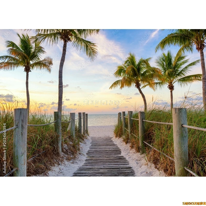 Tropical Sea Beach Palms Tree Photography Background Natural Scenic Photo Backdrops Photocall Photo Studio HHB 10