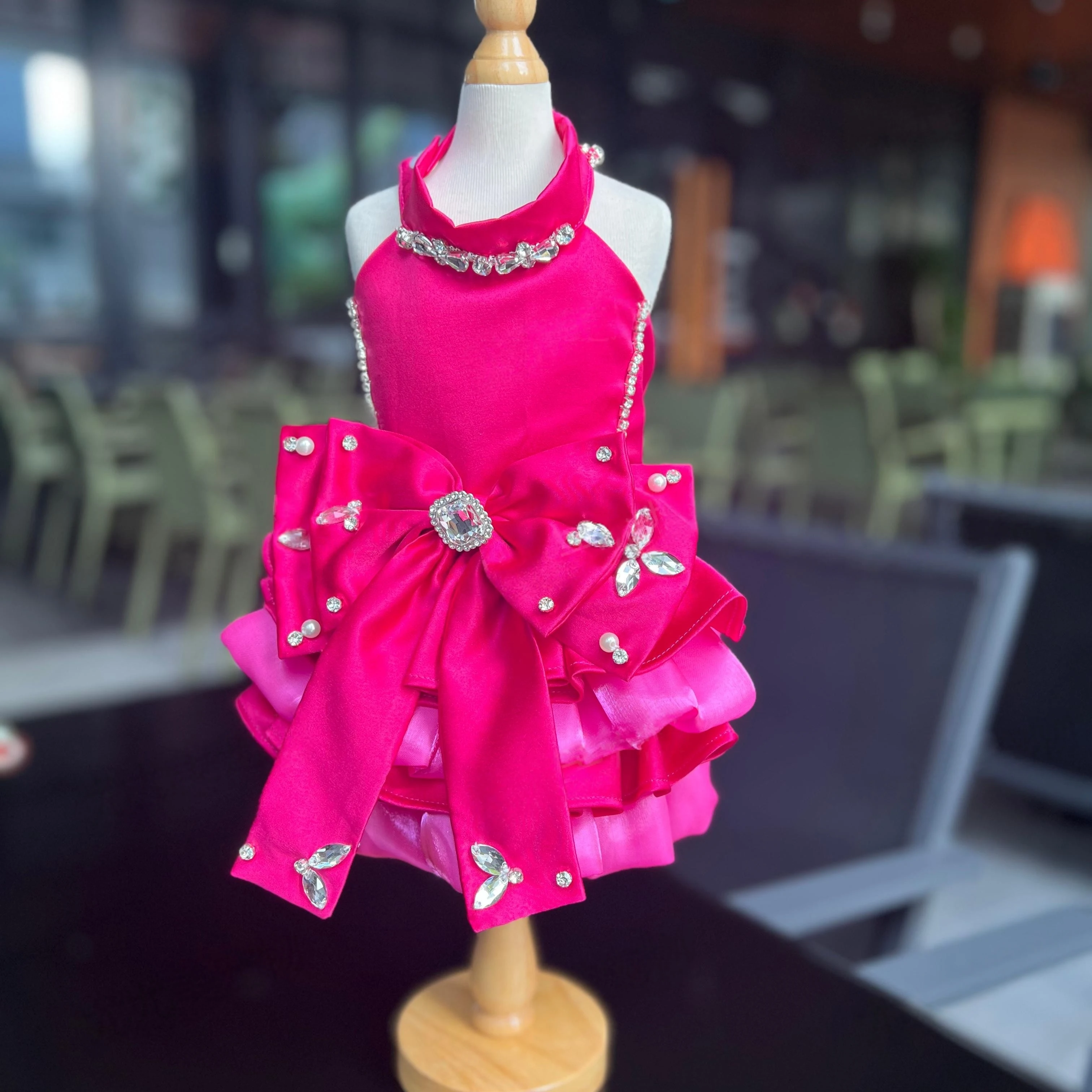 Fancy Pet Tutu Dress Hand‑Sewn Rhinestone Bow,High End Custom Dog Cat Party Wedding Costume, Fashion Puppy Clothes for Teddy