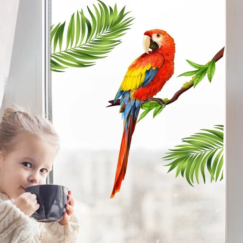 T354# Bird Macaw Animal Wall Sticker Bathroom Toilet Living Room Cabinet Refrigerator Window Home Decoration Decals