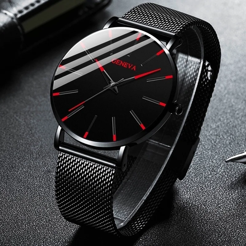 2022 Watch Men Minimalist Ultra Thin Gentleman Watches Men\'s Fashion Stainless Steel Mesh Belt Quartz Clock Casual Business Cool