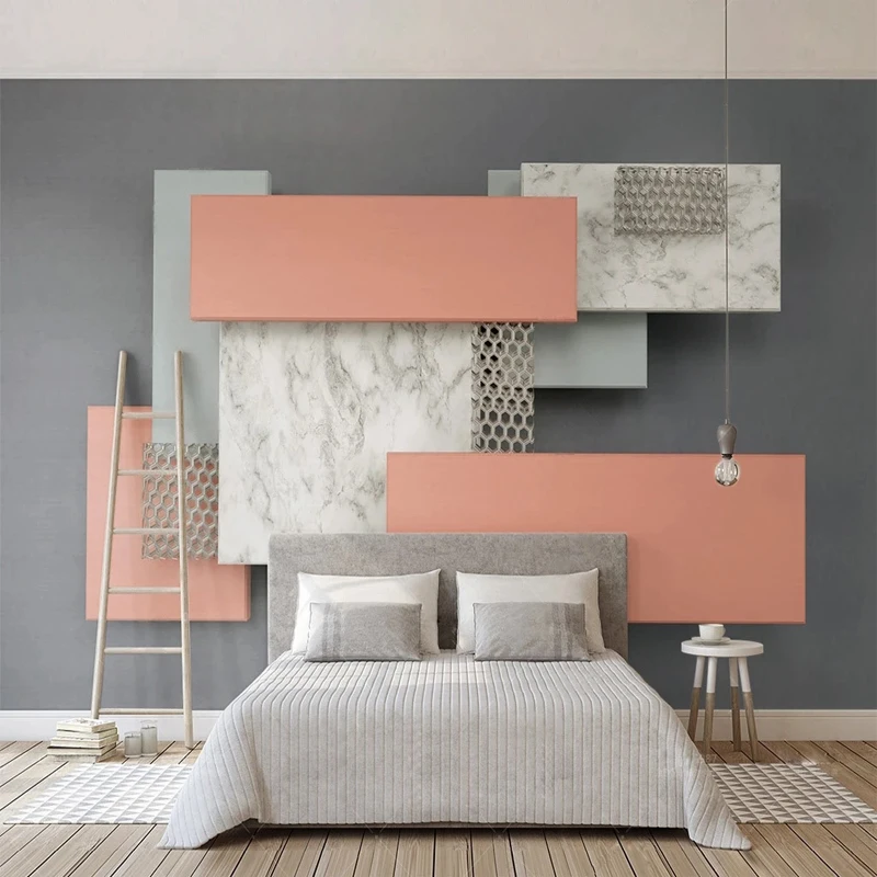 

Custom Wallpaper Pink Grey 3D Geometry Marble Photo Mural Bedroom Living Room TV Backdrop Wall Painting Modern Home Decor Mural