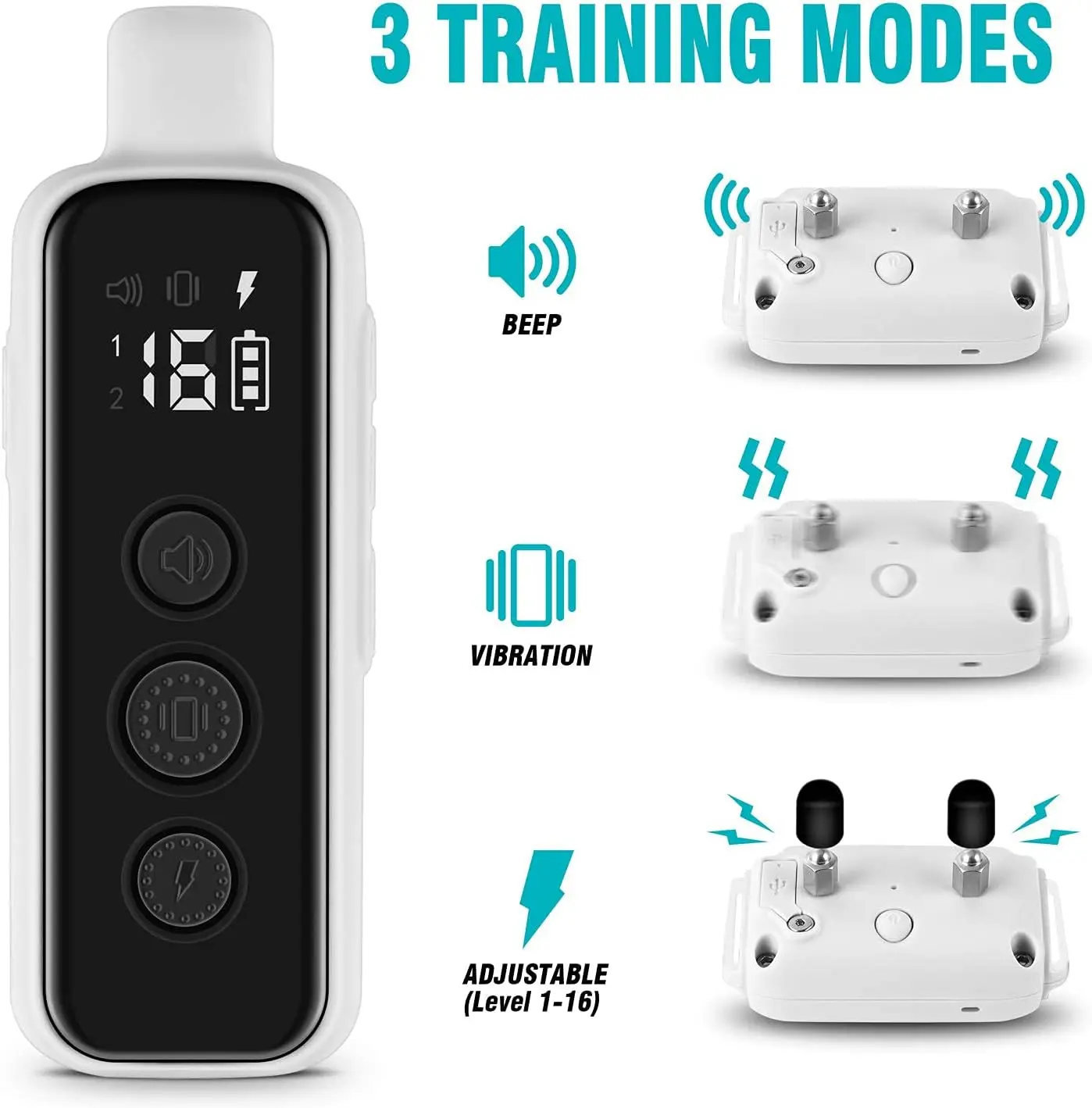 Dog Training Collar with Remote, Waterproof Electric Collar with Beep Vibration Shock Modes  for Small Medium Large Dogs