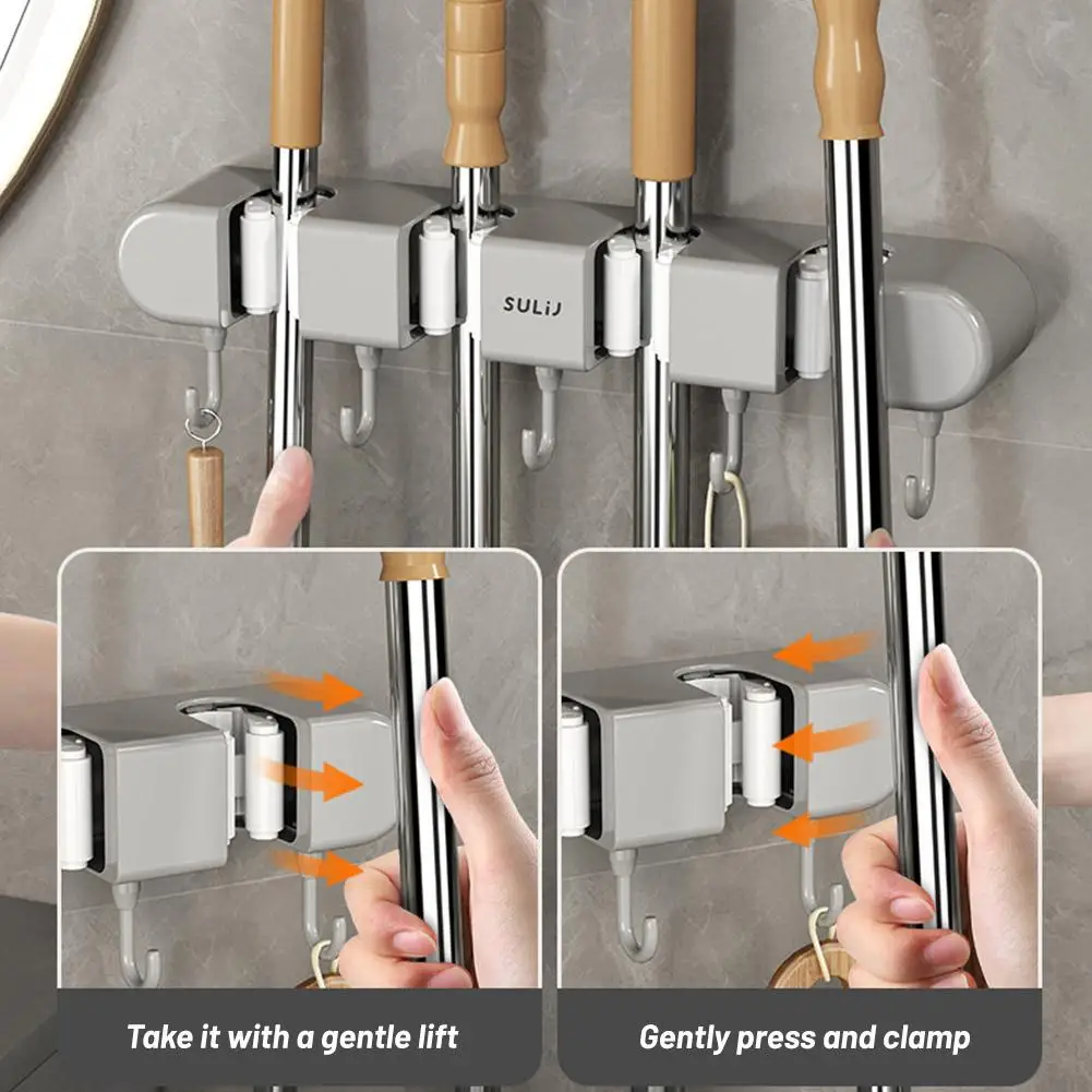 Mop Clip Hook Wall-mounted Punch-free Space-saving Fixing Multi-function Buckle Rack Bathroom Mop Mop Storage I5B2