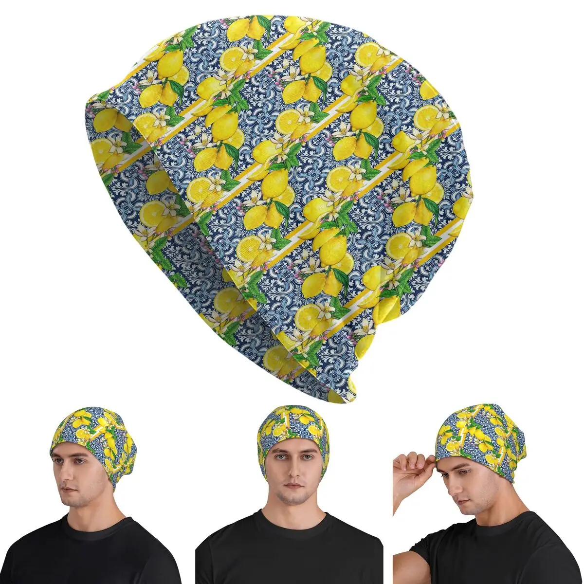 

Лимонный стиль Сорренто, плитка, подушка, шапки Skullies, теплая осенне-зимняя уличная шапка, вязаные шапки для мужчин, женщин и взрослых
