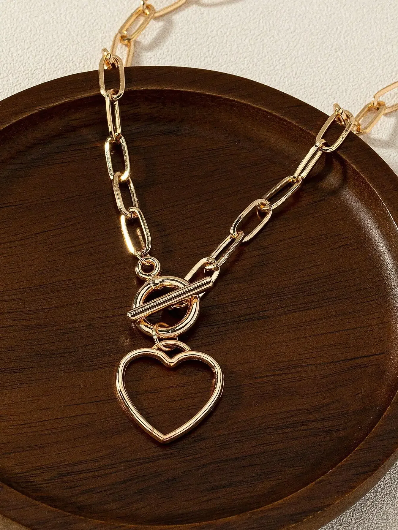 Gold-Tone Heart Pendant Chain Necklace for Women, Daily Wear Jewelry