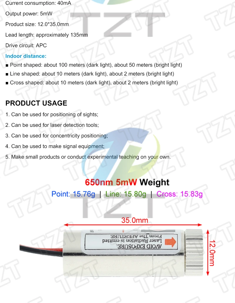 TZT 1/3PCS 650nm 5mW 6MM 9MM 12MM Red Point/Line/Kreuz Laser Modul Kopf Glas Objektiv fokussierbar fokus einstellbare laser kopf – Detail 2