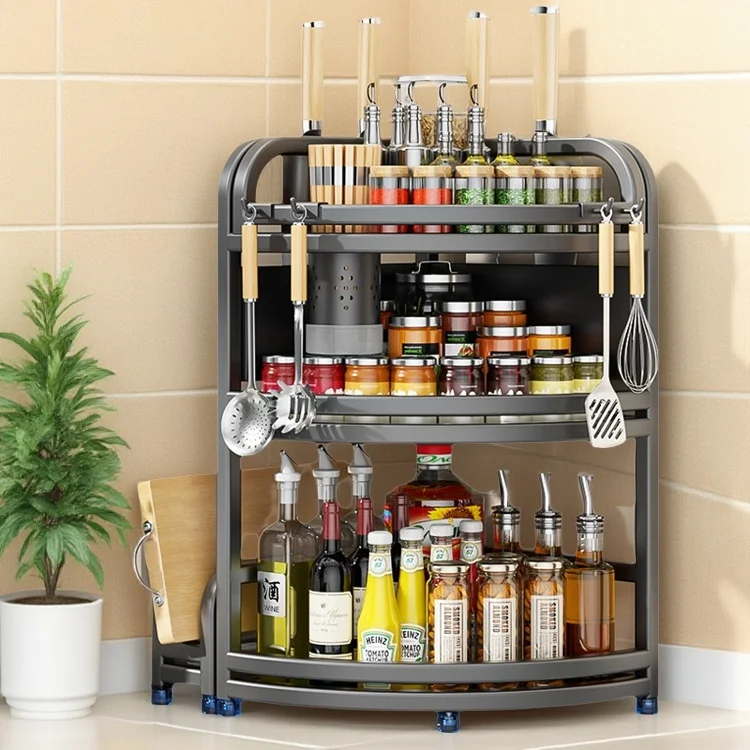 

Кухонная полка для хранения из нержавеющей стали, угловой штатив для масла, соли, соуса и уксуса, многофункциональная бытовая столешница для приправ