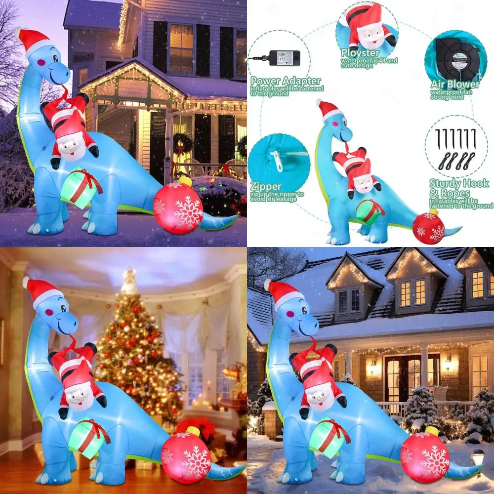 

Гигантский 10-футовый рождественский динозавр с Санта-Клаусом, светодиодная подсветка, украшение для уличного праздничного двора