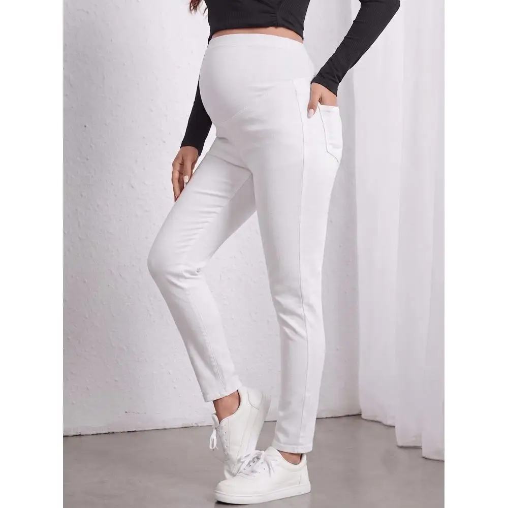 Maternity Maternity women's pocket-filled white jeans, autumn casual versatile tummy support pants, maternity wear - Aliexpress Deal