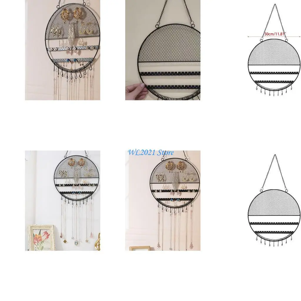 

G5GC Exquisite Interior Ornament Metal Earring Holder Wall Mounted Hanging Jewelry with Hooks for Dangle