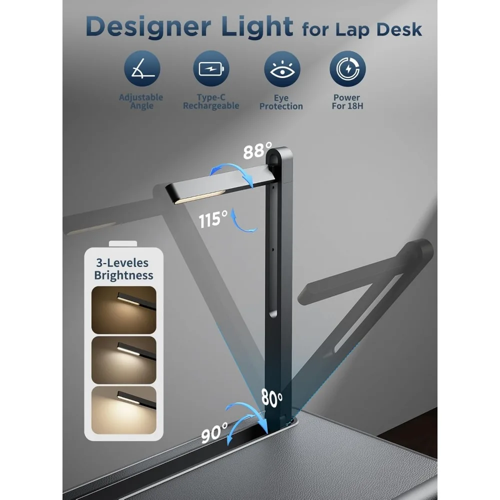 Portable LED Lap Desk with Cushion, Fits 17" Laptops, Adjustable Light & Storage Drawer for Bed/Couch Use