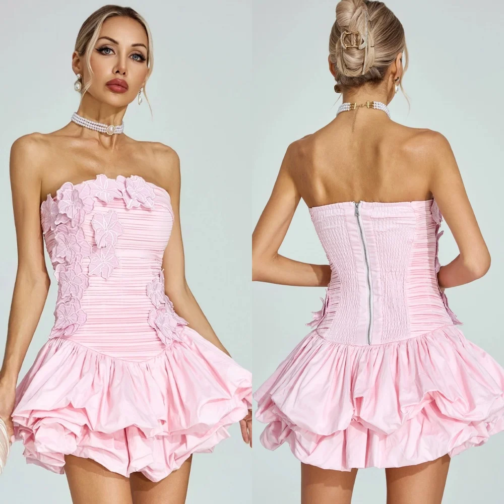 

Индивидуальный современный стиль, модный трикотаж ручной работы с цветочной складкой, мини-платья трапециевидной формы без бретелек, платья для особых случаев на заказ, официальные сексуальные платья