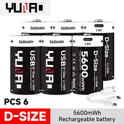 YUNAO Rechargeable Type d 1.5V 5600mWh battery USB LR20 lithium-ion type C battery for gas stove water heater electronic organ
