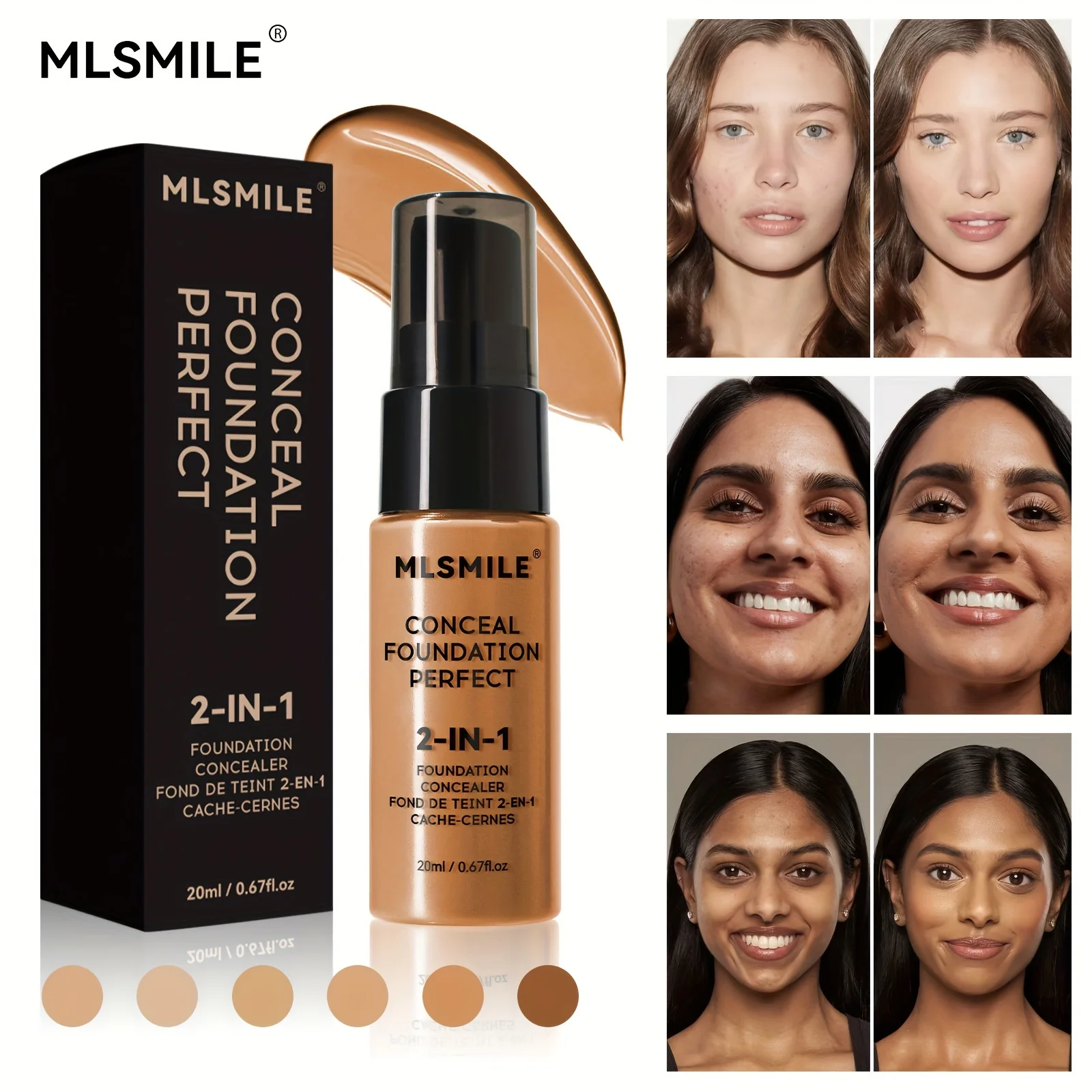 2-In-1 Oil Control Liquid Foundation And Conceal, Full Coverage Long Lasting Waterproof, Hydrating And Brightening Concealer