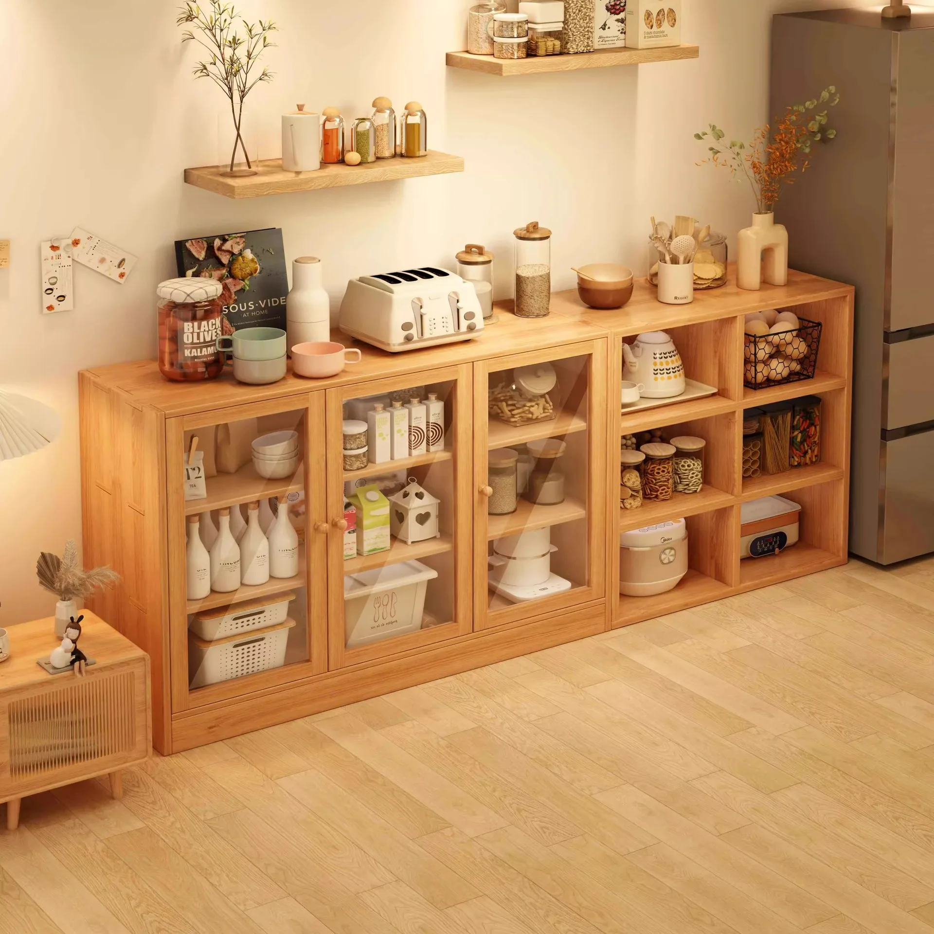 

Solid wood dust-proof bookcase, locker integrated against the wall, floor-to-ceiling side cabinet, living room