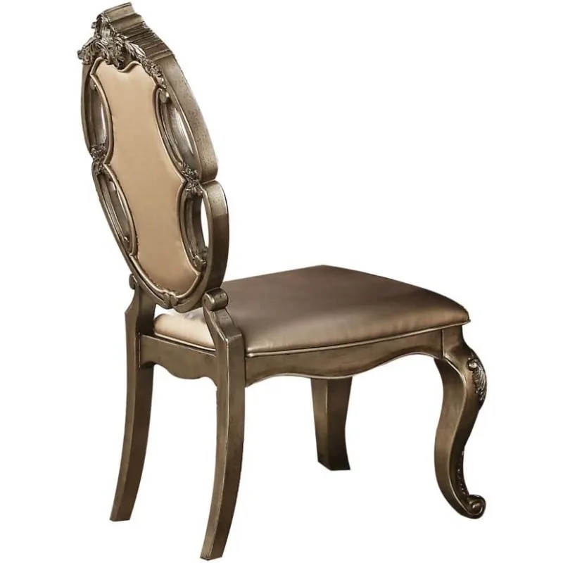 Faux Leather Dining Side Chair in Champagne Oak,Upholstered Seat and Back Button Tufted Seat Back