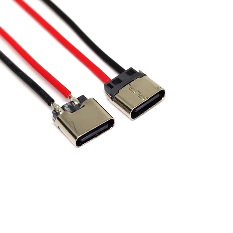 

10Pcs USB Type-C 2Pin Soldered Female Base With Wire TypeC Female 3A High Current Socket USB C Connector Cable Female Port