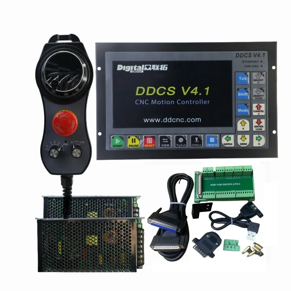 

DDCS V4.1 CNC Control Unit 3/4Axis Similar Gsk CNC Controller Kit With Mpg Pendant CNC Handwheel & 24V Power Supplies
