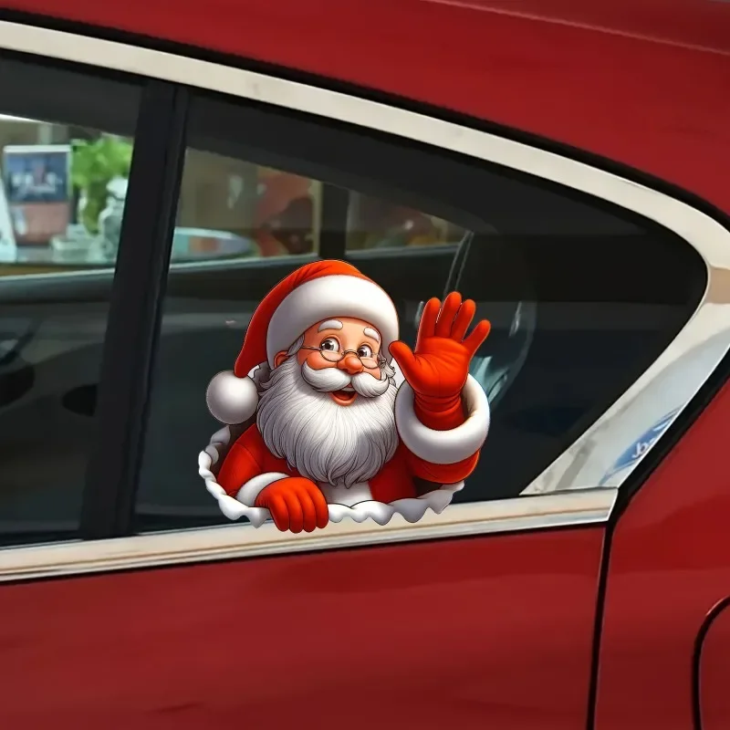 1pc Santa Waving Hand Decal Self-Adhesive Vinyl Sticker for Christmas,Car & Window Cling Surfaces Festival Decoration Stickers